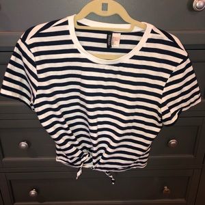 H&M Blue and White tied crop top